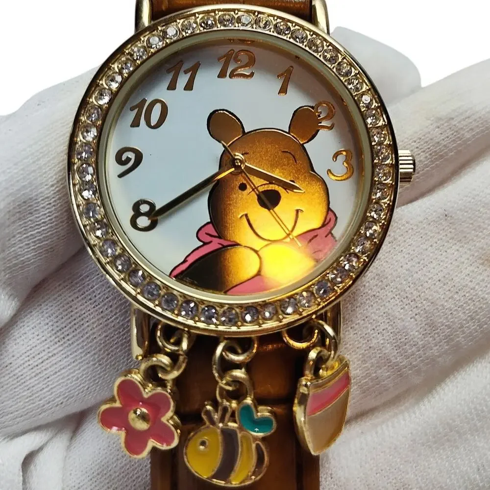 Disney Winnie the Pooh Charm Dangle Watch Bee Hunny Rhinestone Gold